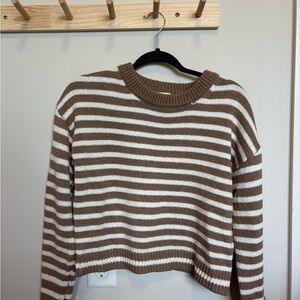 Pink Rose Brown and White Striped Crewneck Sweater